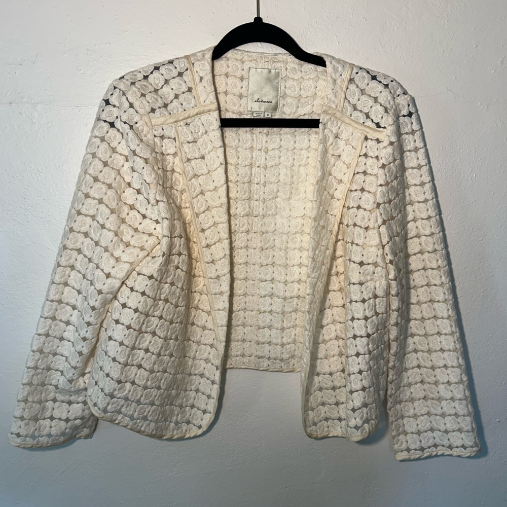 Anthropologie floral lace sheer open blazer jacket. Size medium. - Picture 2 of 4